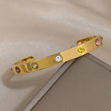 Multicolor Zircon Stainless Steel Bangles Bracelets Silver Wrist Jewelry