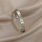 Multicolor Zircon Stainless Steel Bangles Bracelets Silver Wrist Jewelry