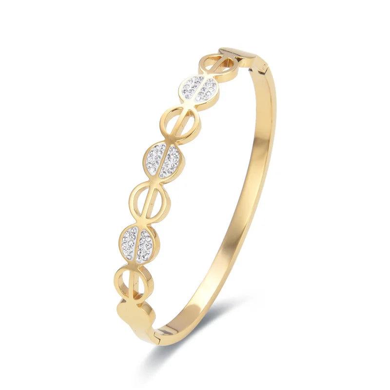 Rose Golden Hollow Crystal Bracelet Cuff Bangle