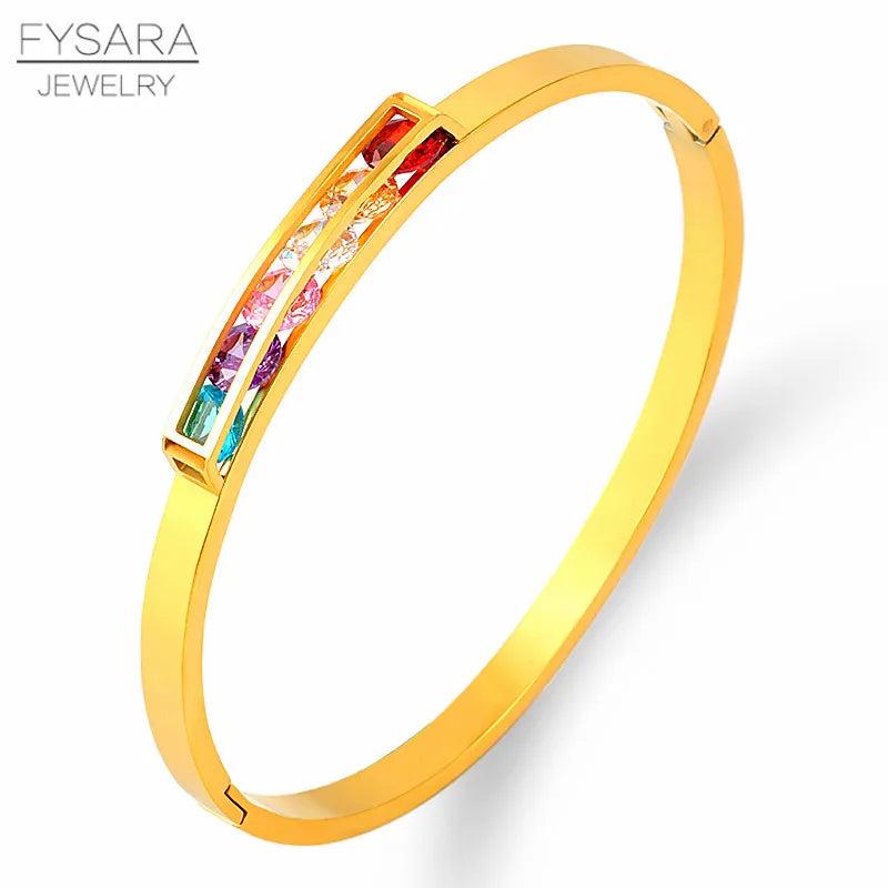 Colorful Rhinestone Titanium Steel Bracelet Women Jewelry Bangles