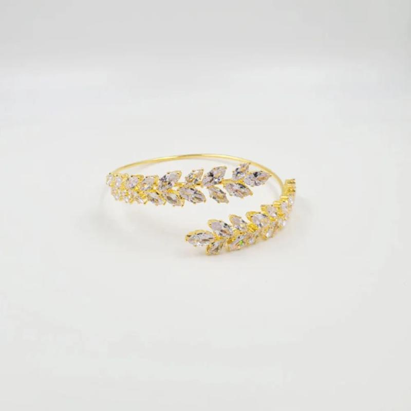Leaf Bangle Bracelet Wedding Accessories Crystal Jewelry Gift