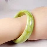 Hand-Carved Green Jade Stone Bangle Bracelet for Men Women