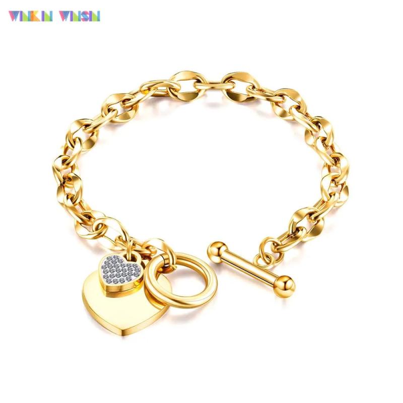 Heart Pendant Women Bracelets Titanium Steel Chain