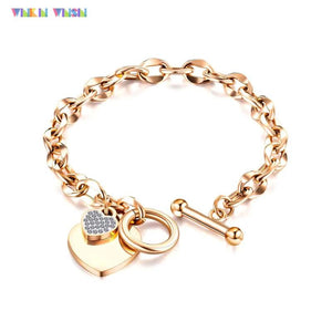 Heart Pendant Women Bracelets Titanium Steel Chain