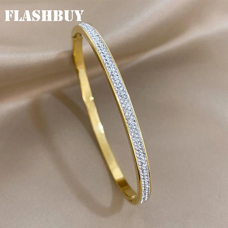 Rhombic Zircon Stainless Steel Bangles Bracelets for Women