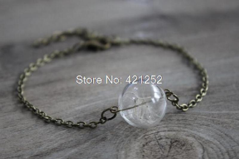 REAL DANDELION bracelet with bronze leaves and chain