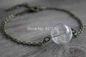 REAL DANDELION bracelet with bronze leaves and chain