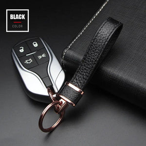 Vintage Leather Strap Keychain Double Ring Keyfob Holder DIY Trinket Lanyard