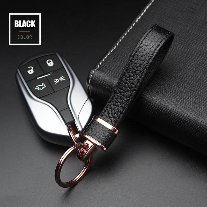 Vintage Leather Strap Keychain Double Ring Keyfob Holder DIY Trinket Lanyard