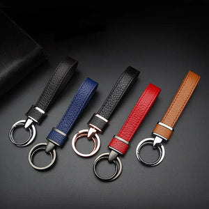 Vintage Leather Strap Keychain Double Ring Keyfob Holder DIY Trinket Lanyard