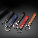 Vintage Leather Strap Keychain Double Ring Keyfob Holder DIY Trinket Lanyard