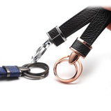 Vintage Leather Strap Keychain Double Ring Keyfob Holder DIY Trinket Lanyard