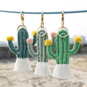 Boho Cactus Keychain Tassel Backpack Pendant