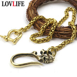 Brass Long Chain Men Pants Belt Skull Buckle Trousers Chains
