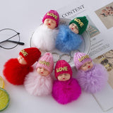 Cute Sleeping Baby Doll Key Chains For Women Bag Toy Pom pom Key Ring