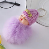 Cute Sleeping Baby Doll Key Chains For Women Bag Toy Pom pom Key Ring