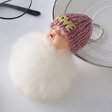 Cute Sleeping Baby Doll Key Chains For Women Bag Toy Pom pom Key Ring