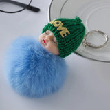 Cute Sleeping Baby Doll Key Chains For Women Bag Toy Pom pom Key Ring