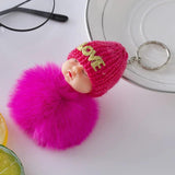 Cute Sleeping Baby Doll Key Chains For Women Bag Toy Pom pom Key Ring