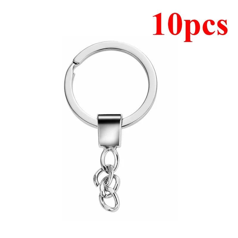 10pcs Polished Silver 30mm Keyring Split Ring Short Chain Key Chains