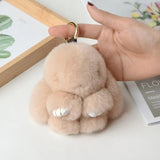 Real Fur Pompon Rabbit Keychain Women Pompom Bunny Key Ring Bag Car Jewelry