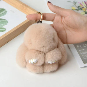 Real Fur Pompon Rabbit Keychain Women Pompom Bunny Key Ring Bag Car Jewelry
