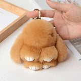 Real Fur Pompon Rabbit Keychain Women Pompom Bunny Key Ring Bag Car Jewelry