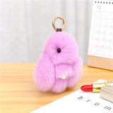 Real Fur Pompon Rabbit Keychain Women Pompom Bunny Key Ring Bag Car Jewelry