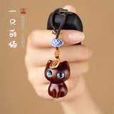 Sandalwood Wooden Cat Keychain Anime Mobile Phone Chain
