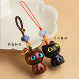 Sandalwood Wooden Cat Keychain Anime Mobile Phone Chain