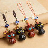 Sandalwood Wooden Cat Keychain Anime Mobile Phone Chain