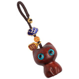 Sandalwood Wooden Cat Keychain Anime Mobile Phone Chain