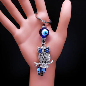 Owl Eye Keychain Silver Alloy Lucky Protection Key Ring Jewelry