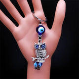 Owl Eye Keychain Silver Alloy Lucky Protection Key Ring Jewelry