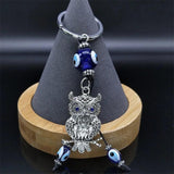 Owl Eye Keychain Silver Alloy Lucky Protection Key Ring Jewelry
