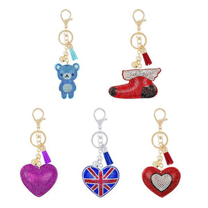 Peach Heart Little Bear Keychain Pendant Rhinestone Flannel Alloy