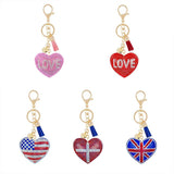 Peach Heart Little Bear Keychain Pendant Rhinestone Flannel Alloy
