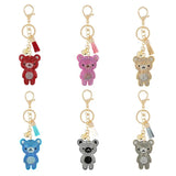 Peach Heart Little Bear Keychain Pendant Rhinestone Flannel Alloy