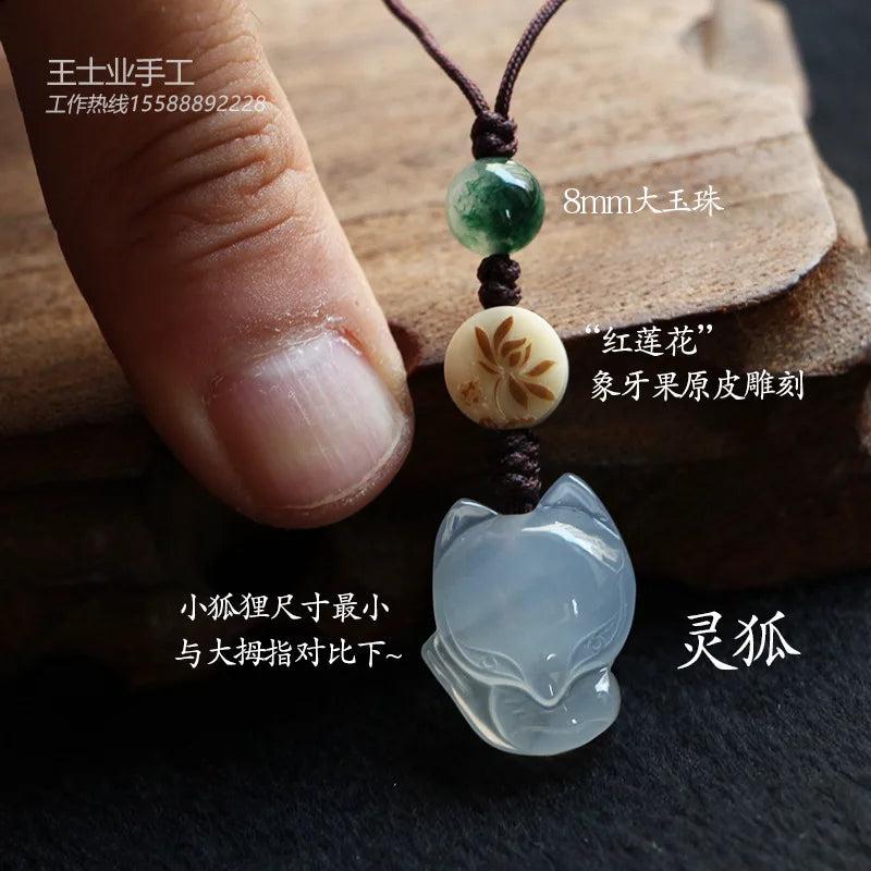 Fox Cicada Gourd Pendant KeyChain Hand-carved Agates Lucky Amulet Keyring