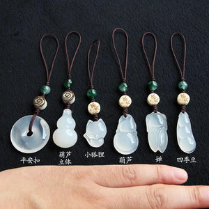 Fox Cicada Gourd Pendant KeyChain Hand-carved Agates Lucky Amulet Keyring