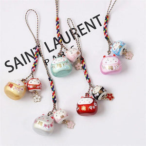 Japanese Lucky Cat Phone Strap Sakura Cat Charm KeyChain Couple Gift