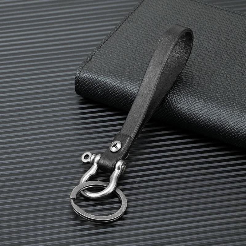 Retro Alloy Carabiner Hook Leather Strap Keychain Holder FOB Gift
