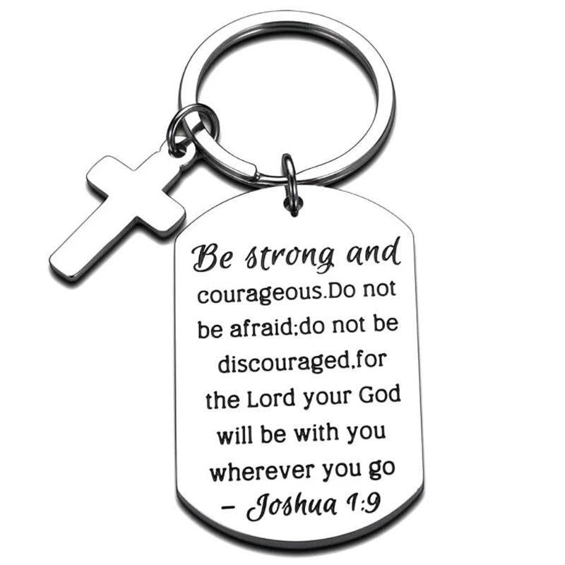 Christian Be Strong Courageous Cross Charm Keychain