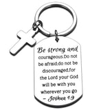 Christian Be Strong Courageous Cross Charm Keychain