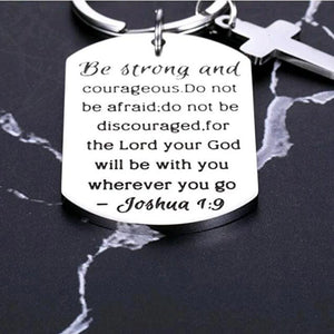 Christian Be Strong Courageous Cross Charm Keychain