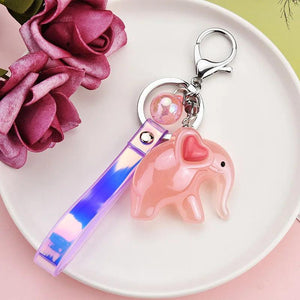 Acrylic Elephant Keychain with Pom Pom Crystal Ball PU Leather Key Chain