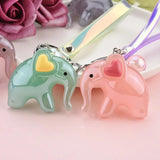 Acrylic Elephant Keychain with Pom Pom Crystal Ball PU Leather Key Chain