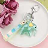 Acrylic Elephant Keychain with Pom Pom Crystal Ball PU Leather Key Chain