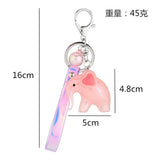 Acrylic Elephant Keychain with Pom Pom Crystal Ball PU Leather Key Chain