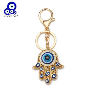 Lucky Eye Fatima Hamsa Hand Evil Eye Keychain Car Keyring Alloy Silver